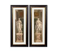 Exceptional Art c.1760 Allegorical Figures Representing Grammar and Arithmetic - 38 x 95cm - Black - Set of 2