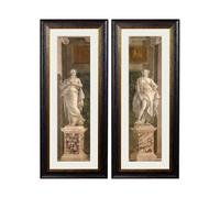 Exceptional Art c.1760 Allegorical Figures Representing Grammar and Arithmetic - 52 x 135cm - Black - Set of 2