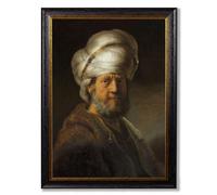 Exceptional Art c.17th Century Rembrandt's Oriental Gentlemen - 70 x 95cm - Black - Oriental Man Looking Right