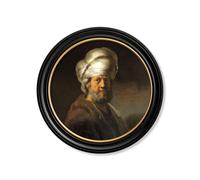 Exceptional Art c.17th Century Rembrandt's Oriental Gentlemen - Round Frame - 70 x 70cm - Black - Oriental Man Looking Right