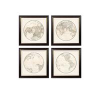 Exceptional Art c.1838 World Map Hemispheres - 70 x 70cm - Black - Collection of 4