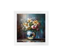 Exceptional Art Disco Bloom Lilies & Roses - Strong White Hurstwood square frame - 96 x 96cm