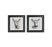 Exceptional Art Donkey Jack & Jennet Cosy Sketch - Black Hurstwood square frame - Collection of 2 - 44 x 44 cm - Black Hurstwood Square