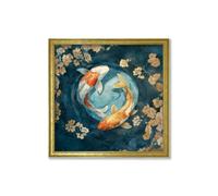 Exceptional Art Japanese Koi Carp Dawn - Gold Hurstwood Square Frame - 96 x 96cm