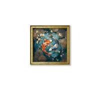 Exceptional Art Japanese Koi Carp Dusk - Gold Hurstwood Square Frame - 44 x 44cm