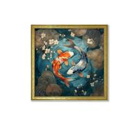 Exceptional Art Japanese Koi Carp Dusk - Gold Hurstwood Square Frame - 70 x 70cm