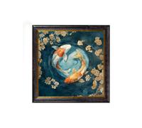 Exceptional Art Japanese Koi Carps Dawn - Oxford Square Frame - 70 x 70cm