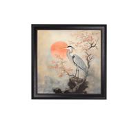 Exceptional Art Japanese Twin Herons - Black Hurstwood square frame - Left Facing Heron - 96 x 96cm - Black Hurstwood Square