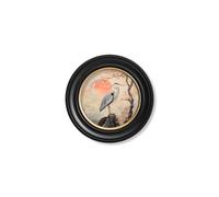 Exceptional Art Japanese Twin Herons - Oxford round frame - Collection of 2 - 44 x 44 cm