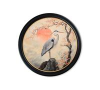 Exceptional Art Japanese Twin Herons - Oxford round frame - Collection of 2 - 96cm x 96cm