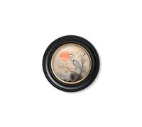 Exceptional Art Japanese Twin Herons - Oxford round frame - Left Facing Heron - 44 x 44 cm