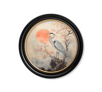 Exceptional Art Japanese Twin Herons - Oxford round frame - Left Facing Heron - 70 x 70cm