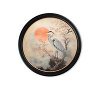 Exceptional Art Japanese Twin Herons - Oxford round frame - Left Facing Heron - 96cm x 96cm