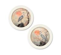 Exceptional Art Japanese Twin Herons - Oxford Strong White Round Frame - 70 x 70cm - Collection of 2