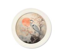 Exceptional Art Japanese Twin Herons - Oxford Strong White Round Frame - 96cm x 96cm - Left Facing Heron