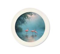 Exceptional Art Misty Lake Flamingos - Oxford Strong White Round Frame - 96 x 96cm