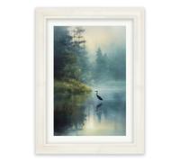 Exceptional Art Misty Lake Heron - Cream Hurstwood frame - Misty Lake Heron - 38 x 50cm (A3)