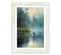 Exceptional Art Misty Lake Heron - Cream Hurstwood frame - Misty Lake Heron - 70 x 95cm (A1)