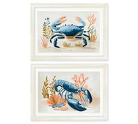 Exceptional Art Pastel Shoreline Lobster & Crab - Cream Hurstwood Frame - 70 x 95cm (A1) - Collection of 2