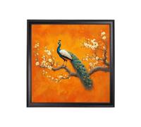 Exceptional Art Peacocks In Saffron Garden - Black Hurstwood square frame - Left Facing Peacock - 96cm x 96cm