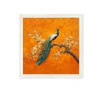Exceptional Art Peacocks In Saffron Garden - Cream Hurstwood square frame - Collection of 2 - 96cm x 96cm
