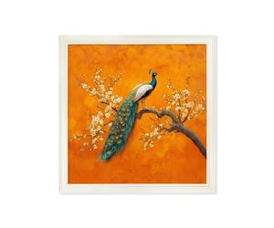 Exceptional Art Peacocks In Saffron Garden - Cream Hurstwood square frame - Collection of 2 - 96cm x 96cm