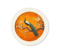 Exceptional Art Peacocks In Saffron Garden - Oxford Strong White Round Frame - 70 x 70cm - Left Facing Peacock