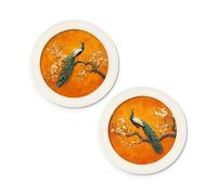 Exceptional Art Peacocks In Saffron Garden - Oxford Strong White Round Frame - 96cm x 96cm - Collection of 2