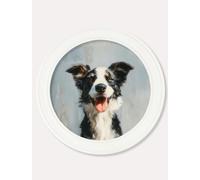 Exceptional Art The Smiley Sheepdog - Oxford Strong White round frame - The Smiley Sheepdog - 96 x 96cm