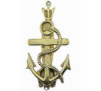 Exceptional Craftsmanship, nautical touch, Hand made Anchor Door Knocker Sea Aged Brass 5-3/4" x 2- 1/2". Sand casted in solid brass with precision assembly in USA. (Natural Brass)