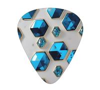Exceptional guitar pick in the shape of blue hexagons and diamonds, full print on one side, ABS material, varied thickness for a varied musical experience, ideal for