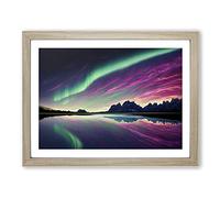 Exceptional Northern Lights Framed Wall Art Print A2 Oak