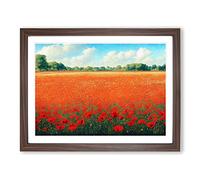 Exceptional Poppy Field Flowers Framed Wall Art Print A2 Walnut