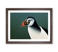 Exceptional Puffin Bird Framed Wall Art Print A2 Walnut