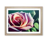 Exceptional Rose Flower Framed Wall Art Print A2 Oak