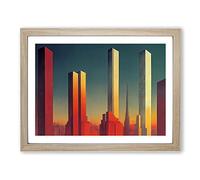 Exceptional Skyscraper Skyline Framed Wall Art Print A2 Oak
