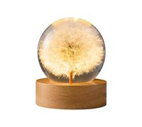Excerando Crystal Ball Night Light - 6 cm Glass Ball Dandelion in Glass Gift for Women, LED Flower Lamp for Bedroom and Living Room Decoration