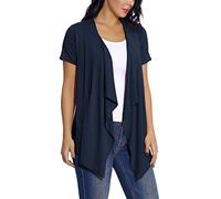 EXCHIC Women’s Open Front Cardigan Irregular Hem Short Sleeve Outfits (M, Navy Blue)