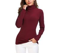 EXCHIC Women’s Slim Fit Turtleneck Pullover Solid Long Sleeve Stretchy Sweatshirt (M, Wine Red)