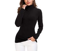 EXCHIC Women’s Slim Fit Turtleneck Pullover Solid Long Sleeve Stretchy Sweatshirt (S, Black)