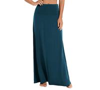 EXCHIC Women's Bohemian Style Print/Solid Elastic Waist Long Maxi Skirt, Steel Blue, Medium