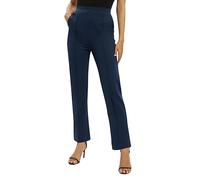 EXCHIC Women's Business Office Straight Leg Stretchy Dress Pants Casual Elastic Waist Slacks with Pockets(S, Navy Blue)