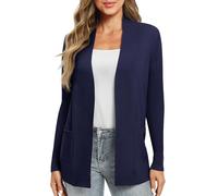 EXCHIC Women's Casual Long Sleeve Knitted Cardigan Lightweight Comfortable Open Front Long Sweaters with Pockets(S, Navy Blue)