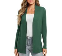 EXCHIC Women's Casual Long Sleeve Knitted Cardigan Lightweight Comfortable Open Front Long Sweaters with Pockets(M, Dark Green)