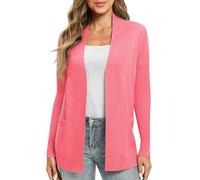 EXCHIC Women's Casual Long Sleeve Knitted Cardigan Lightweight Comfortable Open Front Long Sweaters with Pockets(XL, Coral)
