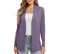 EXCHIC Women's Casual Long Sleeve Knitted Cardigan Lightweight Comfortable Open Front Long Sweaters with Pockets(L, Purple)