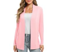 EXCHIC Women's Casual Long Sleeve Knitted Cardigan Lightweight Comfortable Open Front Long Sweaters with Pockets(L, Pink)
