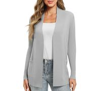 EXCHIC Women's Casual Long Sleeve Knitted Cardigan Lightweight Comfortable Open Front Long Sweaters with Pockets(S, Light Grey)