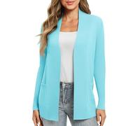 EXCHIC Women's Casual Long Sleeve Knitted Cardigan Lightweight Comfortable Open Front Long Sweaters with Pockets(XL, Light Blue)