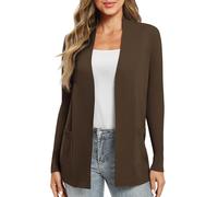 EXCHIC Women's Casual Long Sleeve Knitted Cardigan Lightweight Comfortable Open Front Long Sweaters with Pockets(S, Brown)